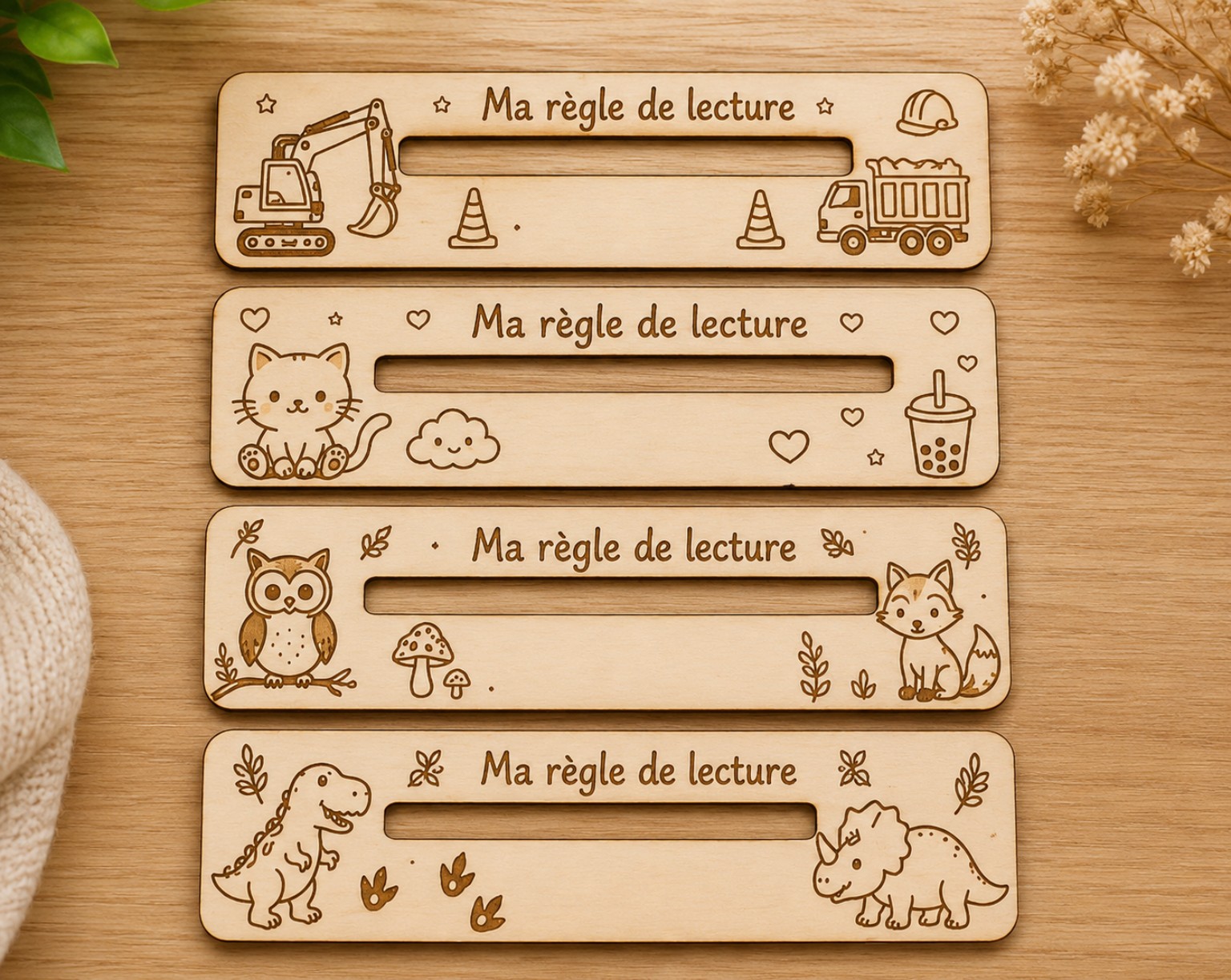 Règle de lecture personnalisée en bois