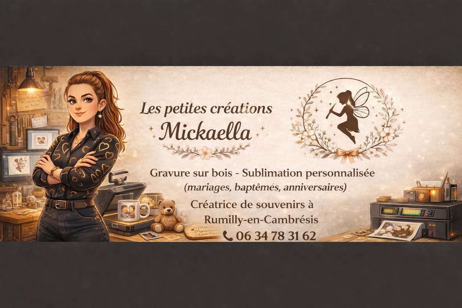 Créatrice d'objets personnalisés pour toutes vos occasions : mariage, naissance, anniversaire, baptême, cadeaux et bien plus encore. Chaque création est réalisée avec passion dans mon atelier.