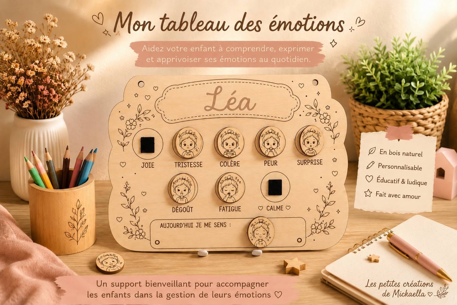Tableau des émotions personnalisé en bois – Image 2